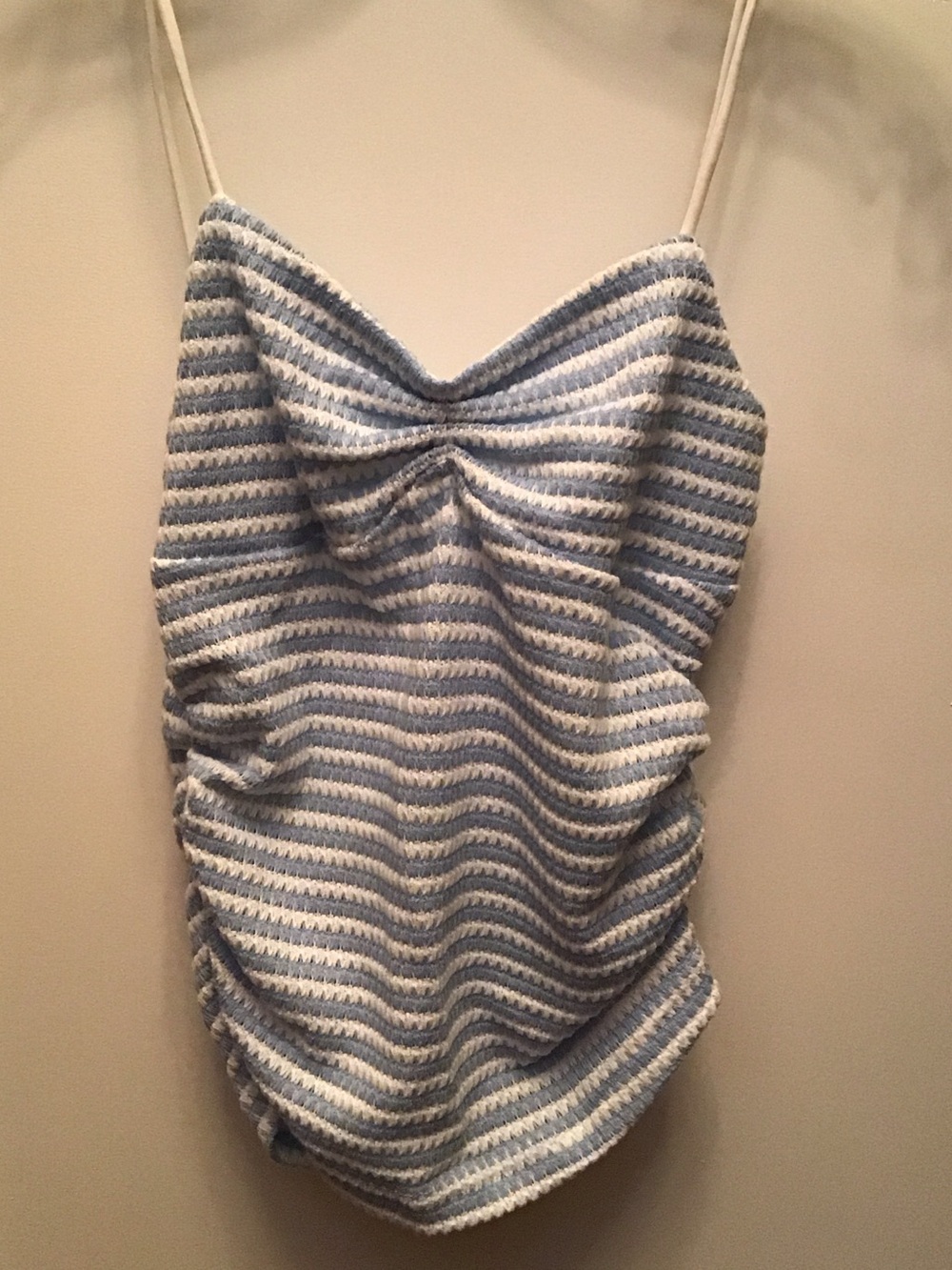 SHEIN Blue and White Striped Ruched Spaghetti Strap Camisole